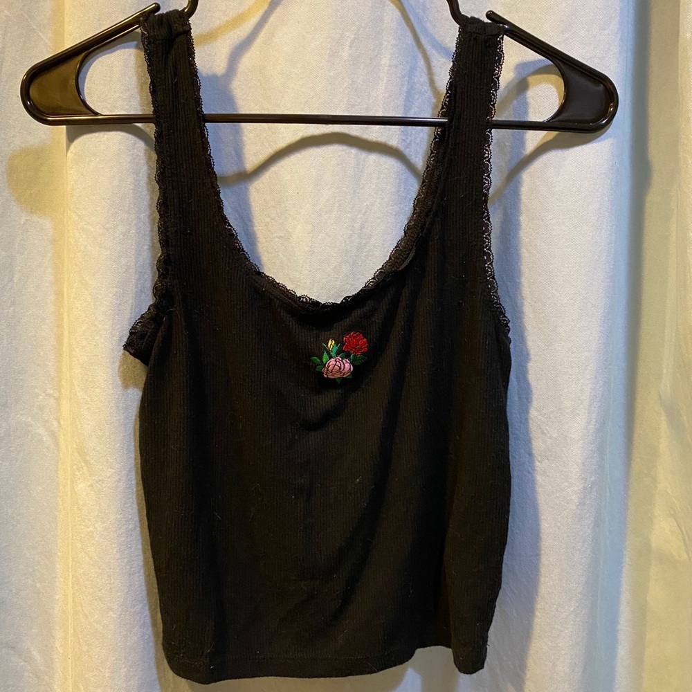 Black Tank Top with Flower Patch Forever 21